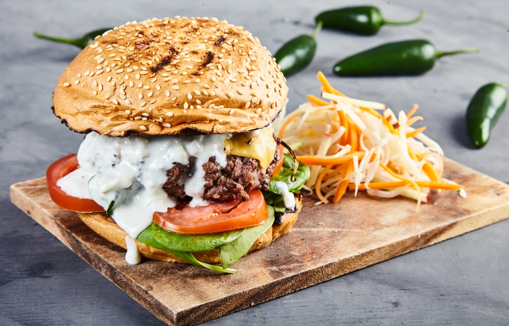 Gourmet Cheeseburger with Blue Cheese Dressing
