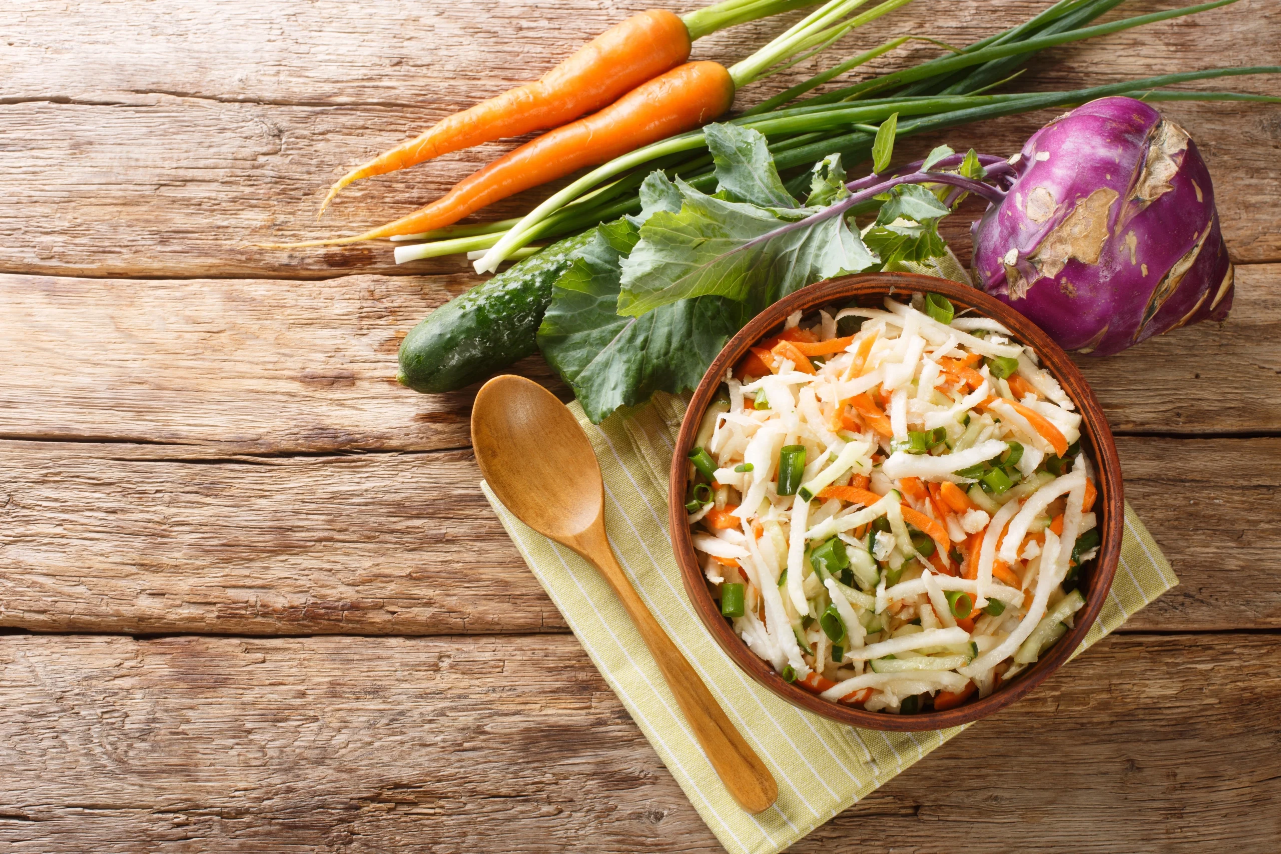 Kohlrabi and Carrot Slaw with Caesar Dressing