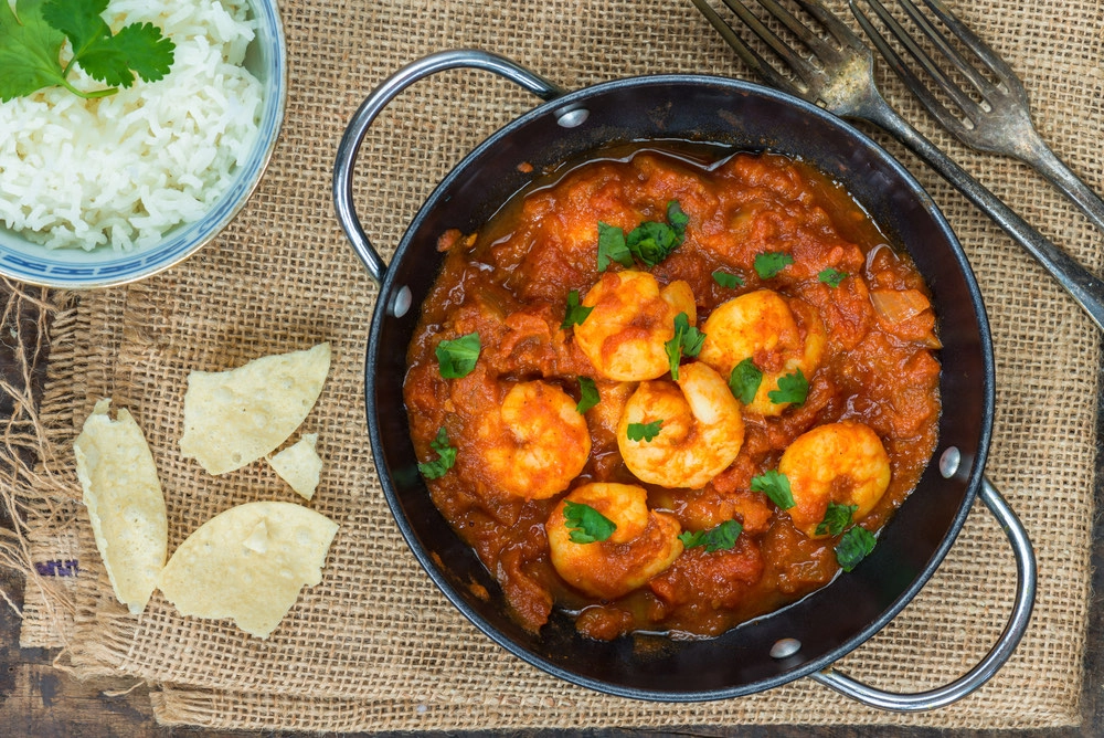 Salmon and Prawn Jalfrezi Curry.