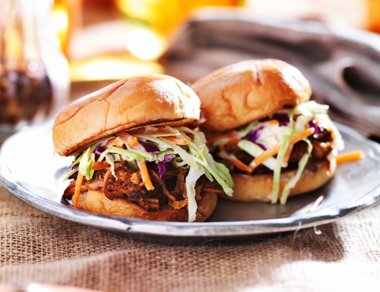 Pulled Pork and Apple & Chilli Chutney Sliders with Red Cabbage and Horseradish Slaw