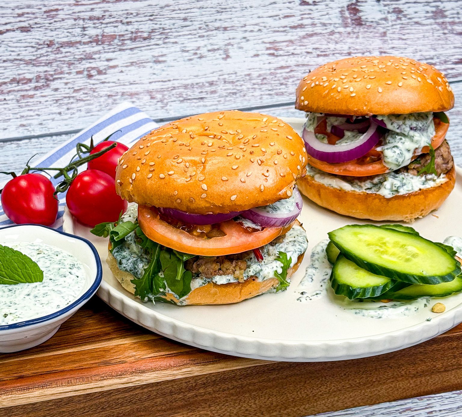 Grilled Irish Lamb Burger with Mint Tzatziki
